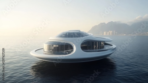 Wallpaper Mural Futuristic Floating Home: A Concept Yacht on Calm Waters Torontodigital.ca