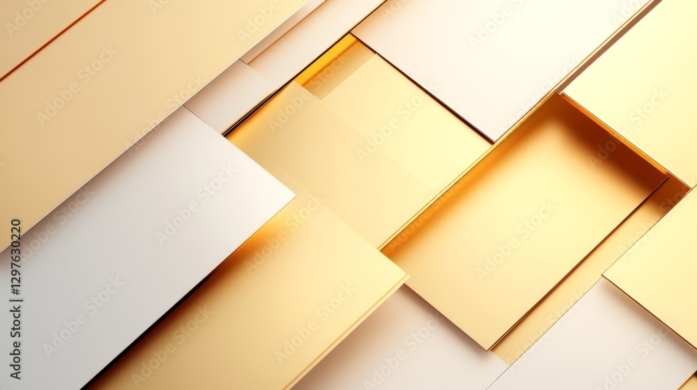 Fototapeta premium Abstract composition of gold and white geometric shapes layered in a dynamic arrangement