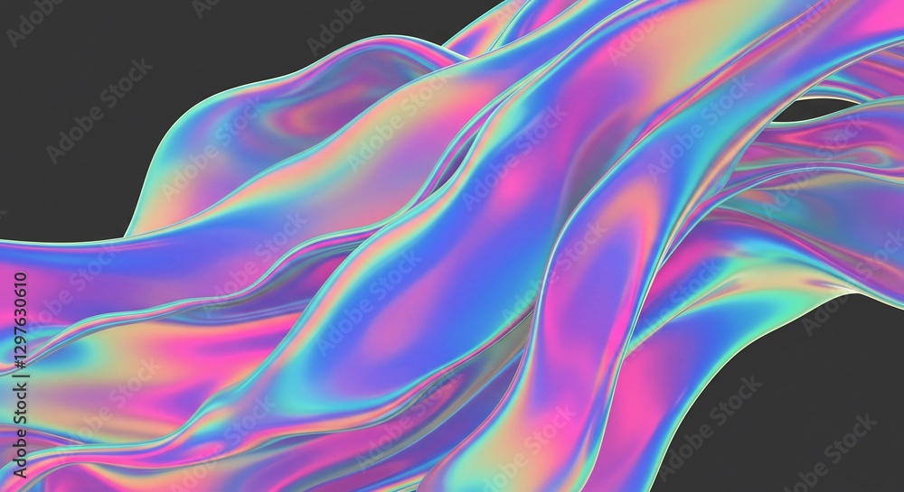 Obraz premium Holographic liquid swirls elegantly a vibrant iridescent palette. AI Generated