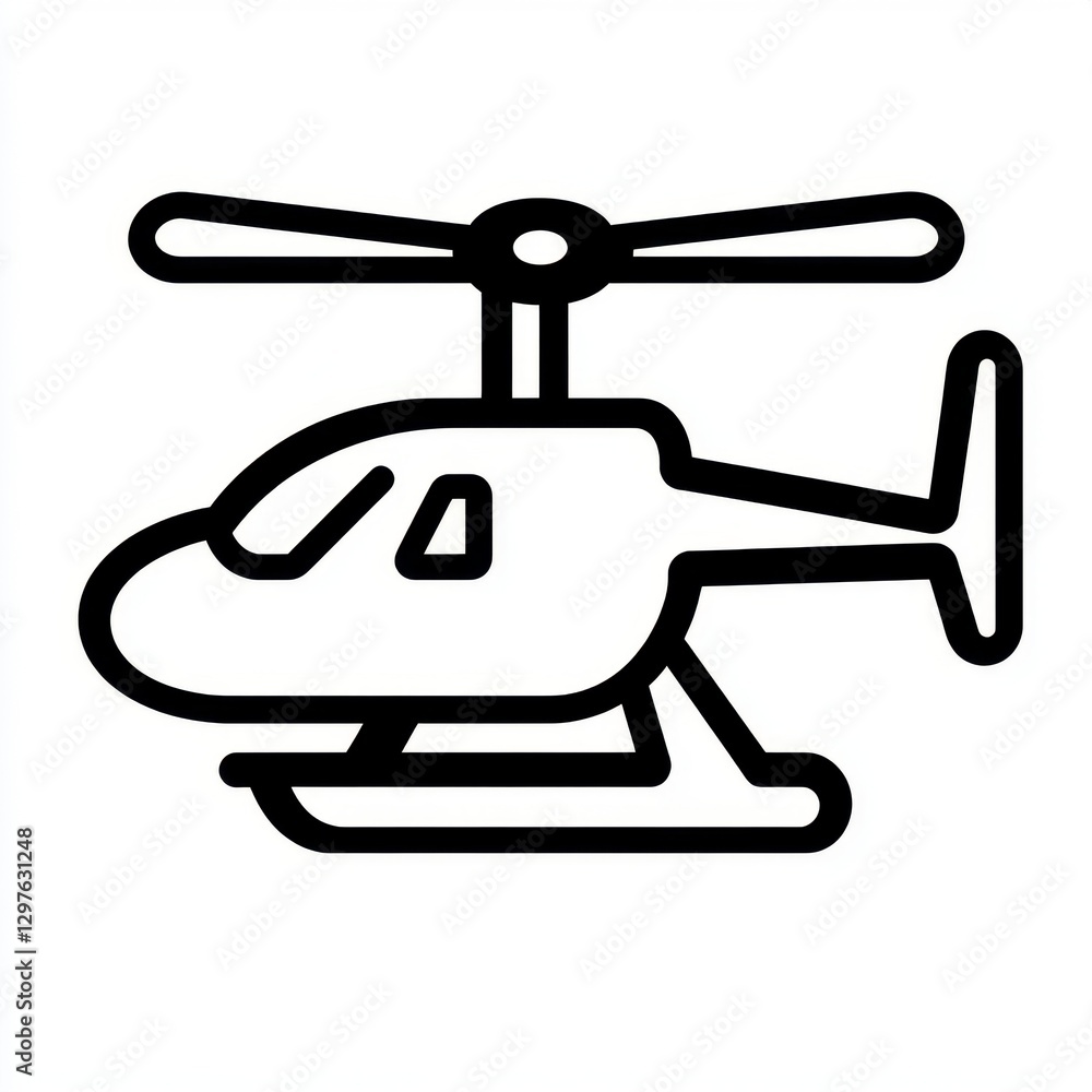 Black and white line art illustration of a helicopter. Simple design, clean lines, and minimal detail. Ideal for children's books, educational Black and white line art illustration of a helicopter. Simple design, clean lines, and minimal detail. Ideal for children's books, educational