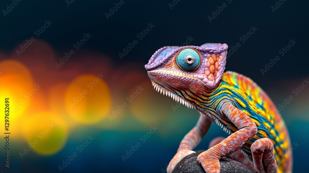 Obraz premium Vibrant Chameleon Close up Colorful Reptile Exotic Pet Nature Wildlife Zoo Tropical