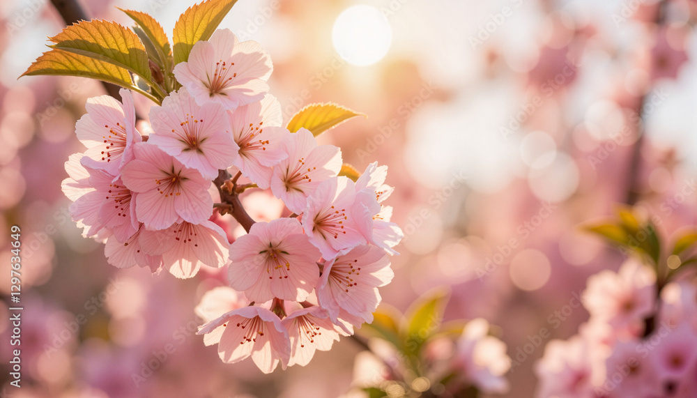 Cherry blossoms blooming in soft sunlight Cherry blossoms blooming in soft sunlight