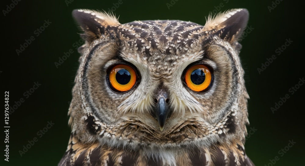 Eagle Owl Portrait with Intense Orange Eyes | Close-up Headshot of a Wild Bird for Wildlife Conservation and Educational Materials Eagle Owl Portrait with Intense Orange Eyes | Close-up Headshot of a Wild Bird for Wildlife Conservation and Educational Materials