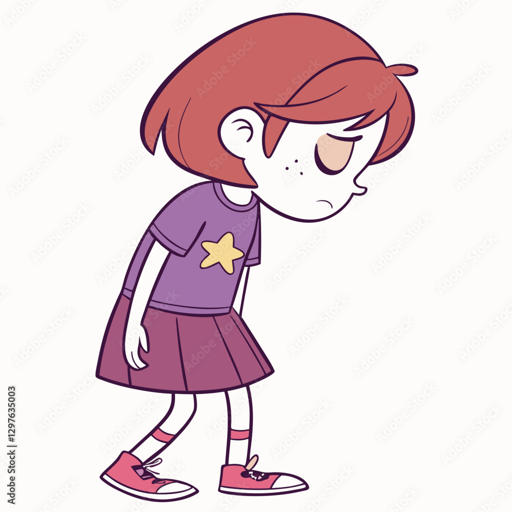 Little girl with a sad expression looking down, isolated on white background Little girl with a sad expression looking down, isolated on white background