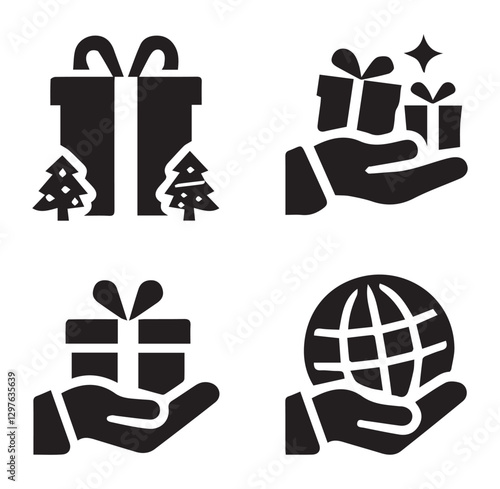 Minimalist Gift and Present Symbols Different 4 
 Silhouette Vector on a White Background