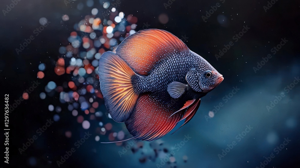 Fototapeta premium Stunning Discus Fish Vibrant Colors Aquarium Aquatic Life Underwater Scene