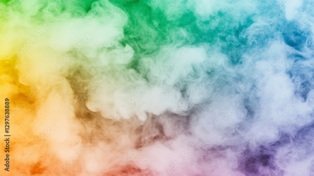 Fototapeta premium Abstract image of colorful smoke clouds. Rainbow hues blend in a hazy, ethereal atmosphere. Soft lighting creates a dreamy effect. Perfect for design