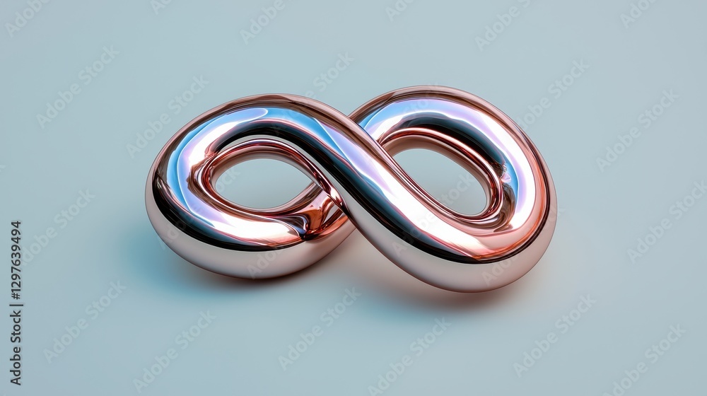 Fototapeta premium Shiny Rose Gold Infinity Symbol Sculpture Representing Endless Possibilities and Connections on Light Background