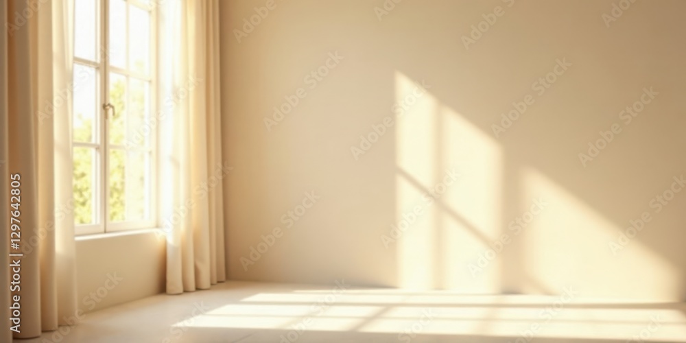 Serene Sunlight Illuminating an Empty Room with Sheer Curtains and a Window Serene Sunlight Illuminating an Empty Room with Sheer Curtains and a Window