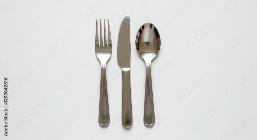 Fork, Knife, and Spoon Set | Silver Cutlery Arrangement for Food and Restaurant Imagery Fork, Knife, and Spoon Set | Silver Cutlery Arrangement for Food and Restaurant Imagery