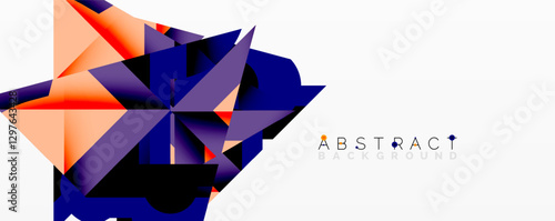 Abstract geometric composition with interlocking circular and angular shapes, featuring smooth gradients and sharp contrasts on a white background