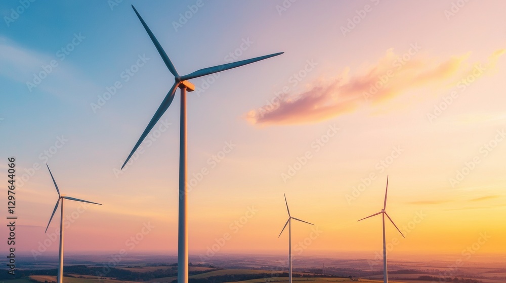 A serene landscape showcasing wind turbines against a colorful sunset, symbolizing renewable energy and sustainable technology. A serene landscape showcasing wind turbines against a colorful sunset, symbolizing renewable energy and sustainable technology.