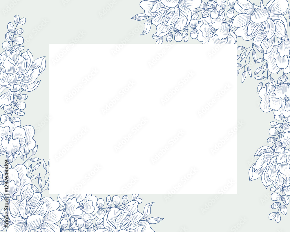 Magnolia Floral Line Art Border Magnolia Floral Line Art Border