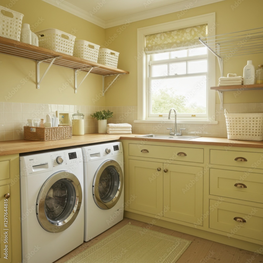 Sage yellow Light Wood Laundry Room design Rustic Traditional decor Sage yellow Light Wood Laundry Room design Rustic Traditional decor