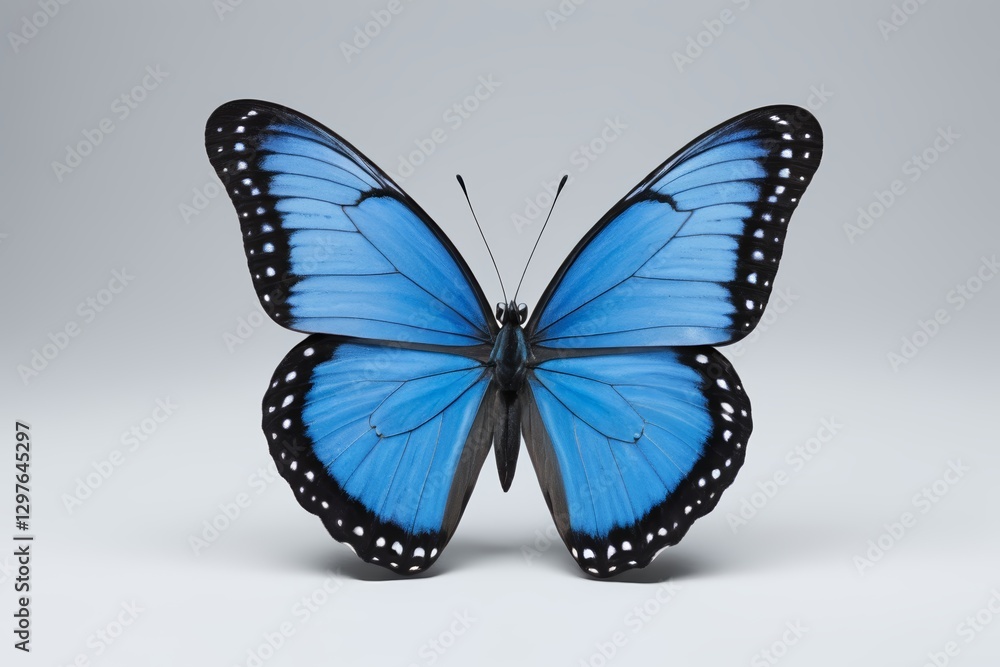 Obraz premium a close up of a blue butterfly on a white surface