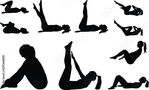Pilates exercise pose, yoga and pilates exercise, Woman silhouette illustration.