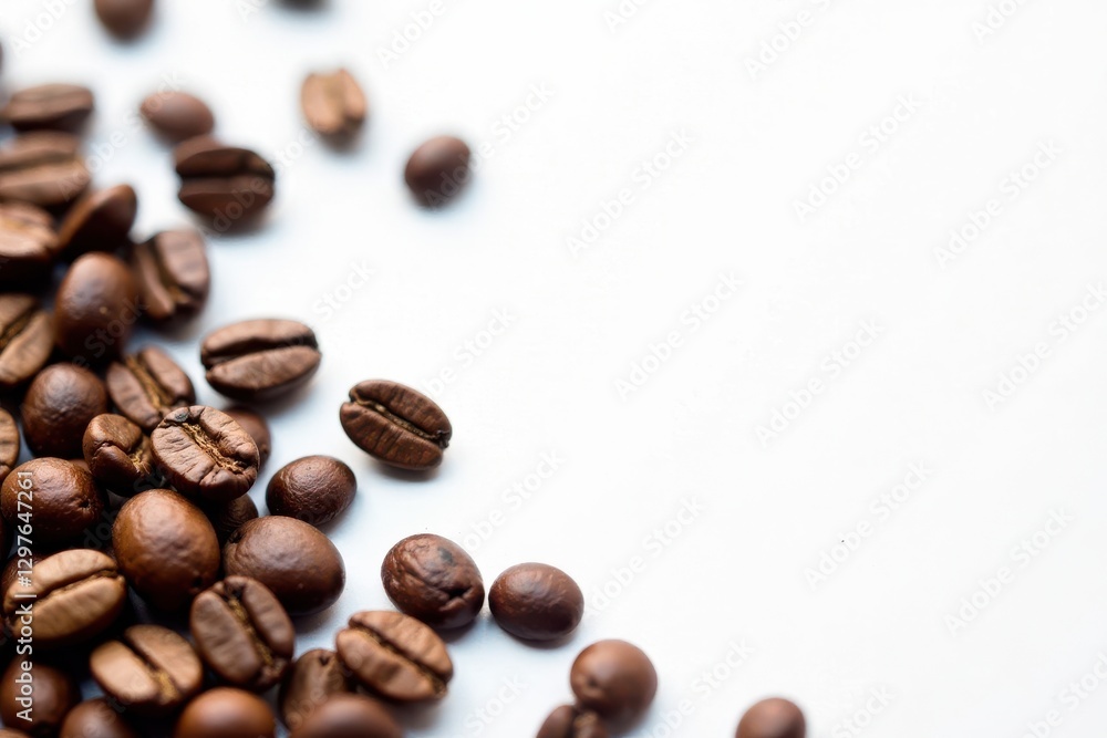 Roasted Coffee Beans Scattered on White Background, a Simple Yet Elegant Image Perfect for Coffee-Related Designs and Projects Roasted Coffee Beans Scattered on White Background, a Simple Yet Elegant Image Perfect for Coffee-Related Designs and Projects