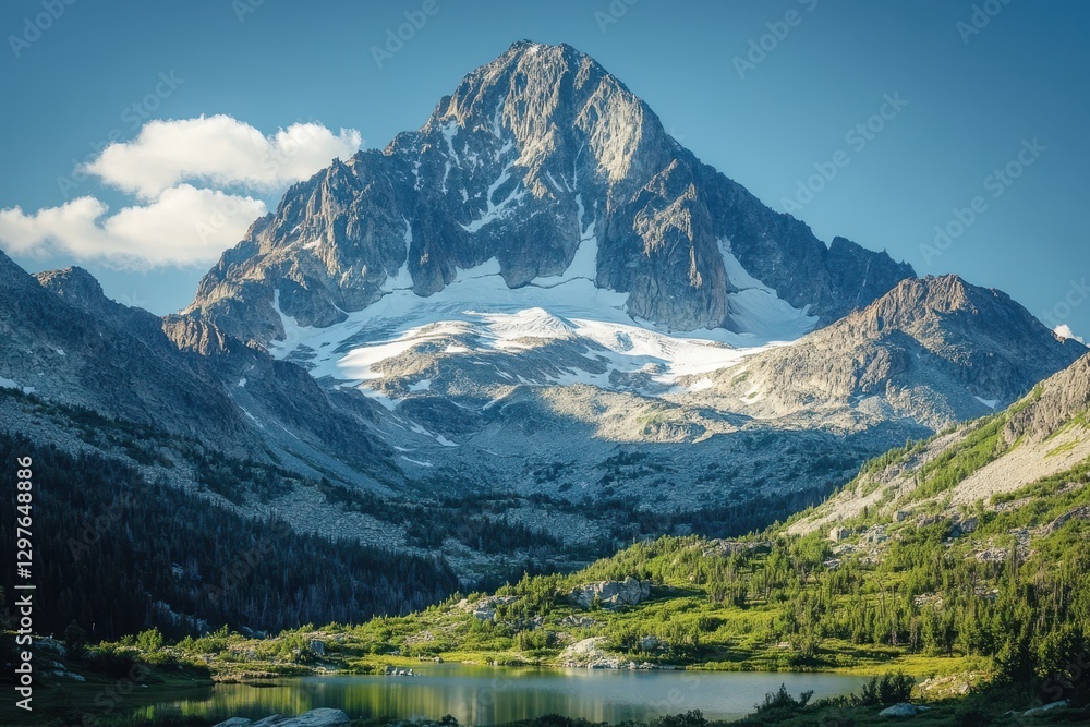 Naklejka premium Scenic mountain trail through rugged terrain leading to majestic peak in bright daylight showcasing the beauty of nature