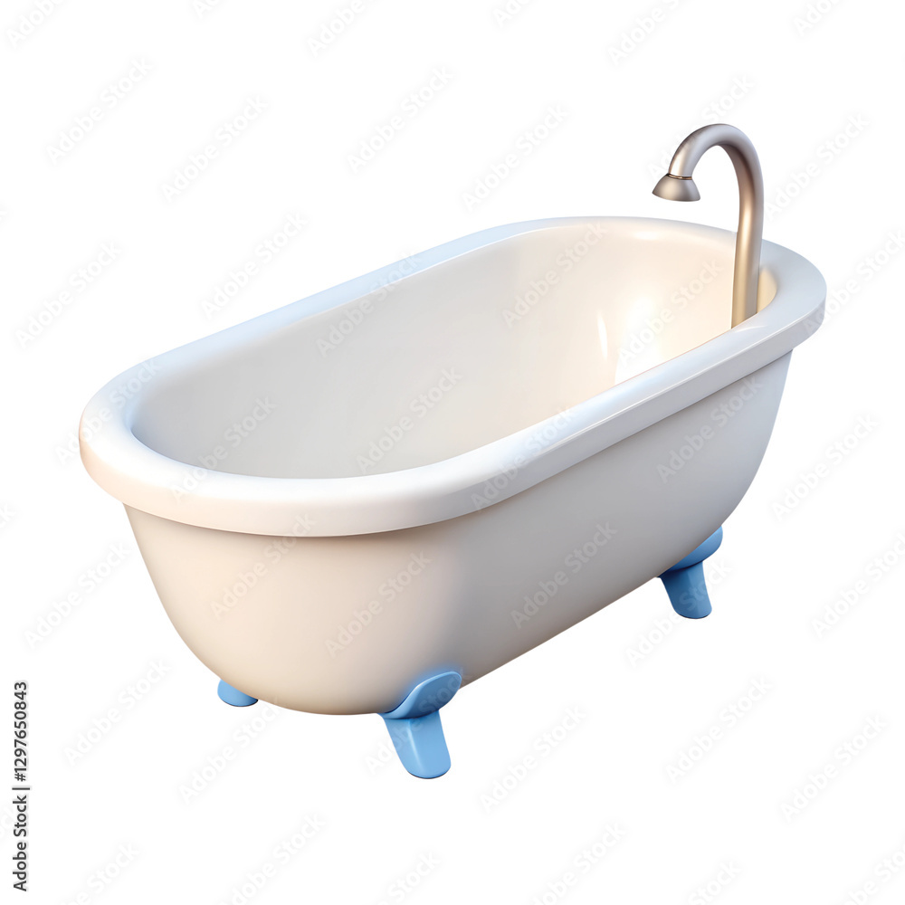 Classical White Bathtub. 3d rendering isolated on white background. Cartoon plastic style icon Classical White Bathtub. 3d rendering isolated on white background. Cartoon plastic style icon