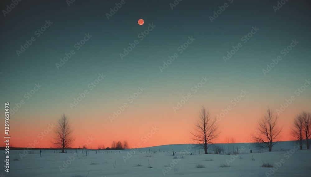 Fototapeta premium minimal, pastel, gradient, winter, sky, twilight, icy, blue, pale, gray, serene, cold, atmosphere, glowing, moon, silhouette, abstract, soft, smooth, aesthetic, tranquil, calming, ethereal, subtle,