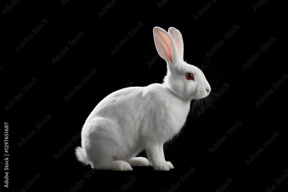 Fototapeta premium arafed white rabbit sitting on a black background with a red eye