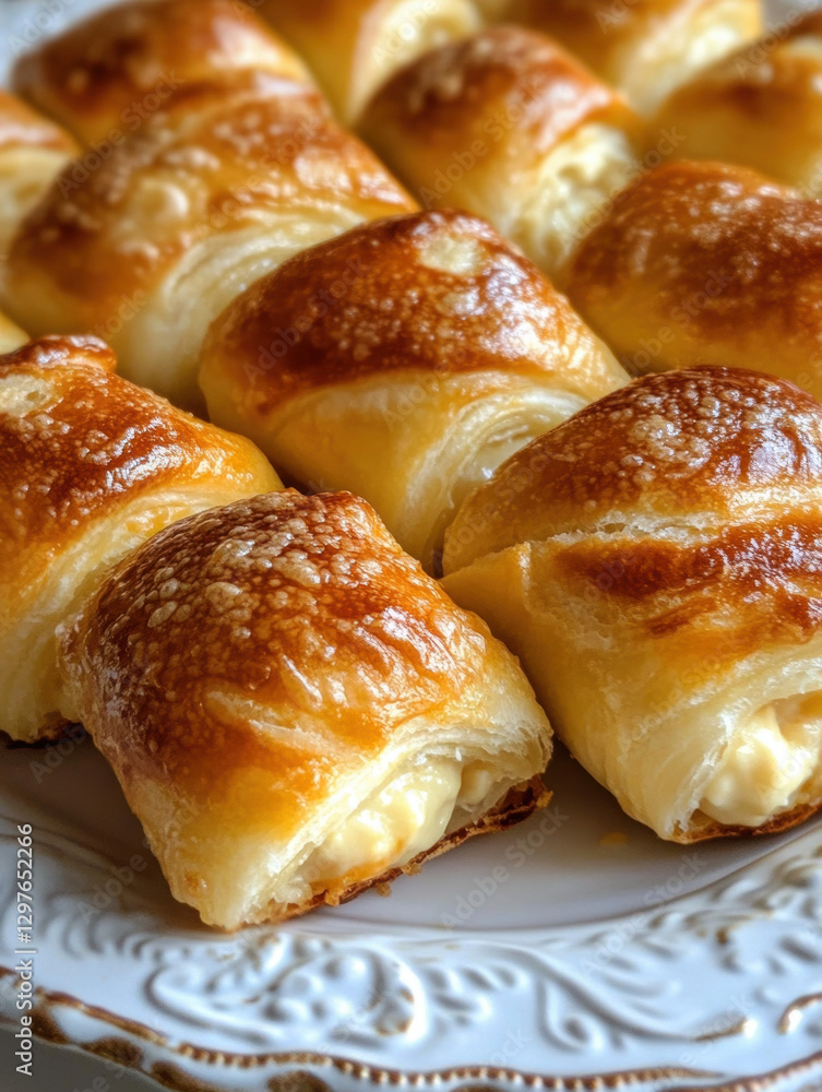 Freshly baked croissants and pastries on a white plate, close-up view of delicious French bakery items, perfect for breakfast or a sweet snack, homemade and warm Freshly baked croissants and pastries on a white plate, close-up view of delicious French bakery items, perfect for breakfast or a sweet snack, homemade and warm