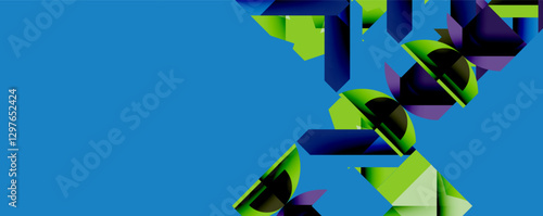 Abstract geometric artwork with interwoven angular and curved shapes, dynamic composition with smooth gradients and bold contrasts