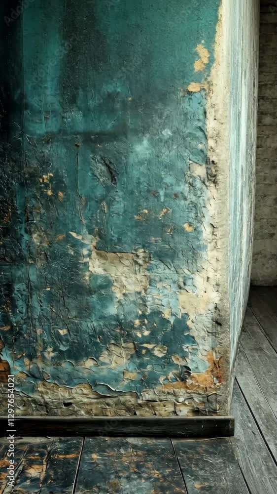 Weathered wall with peeling paint in an abandoned room, showcasing decay and neglect Weathered wall with peeling paint in an abandoned room, showcasing decay and neglect