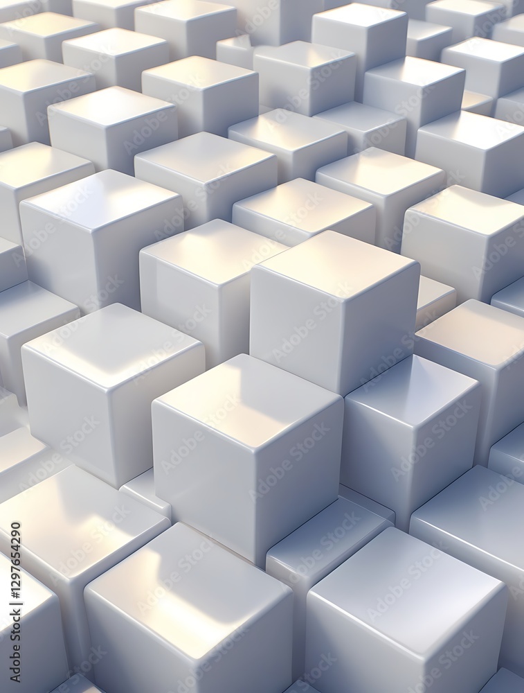 Abstract 3D rendering of glossy white cubes arranged in a uniform grid pattern with a single missing cube, creating a unique geometric design and minimalist futuristic concept.
Abstract 3D rendering of glossy white cubes arranged in a uniform grid pattern with a single missing cube, creating a unique geometric design and minimalist futuristic concept.