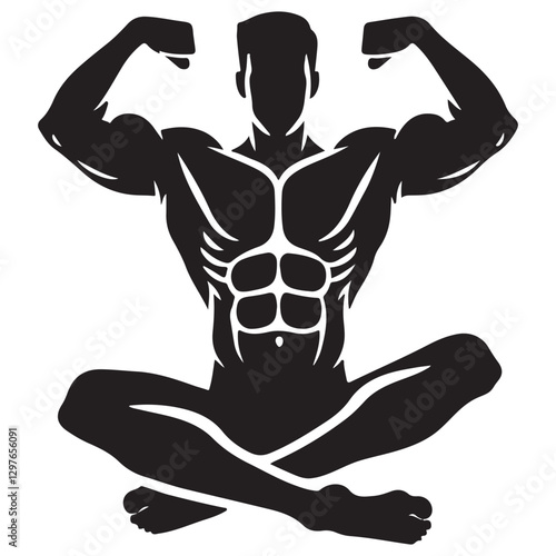 Wallpaper Mural Muscular Bodybuilder Silhouette in Meditation Pose Vector Graphic for Fitness Torontodigital.ca
