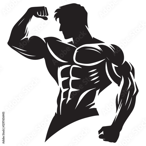 Powerful Silhouette Bodybuilder Side View Showing Strength and Form