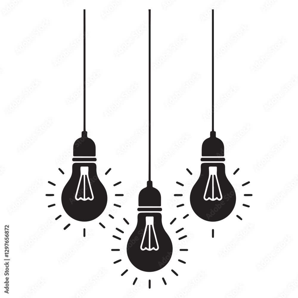 Naklejka premium Silhouette of Three Hanging Light Bulbs Radiating Brightness