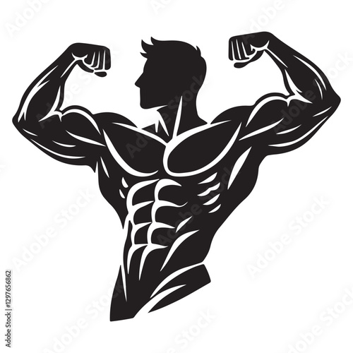 Silhouette of Muscular Bodybuilder Demonstrates Physical Strength and Fitness