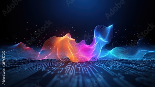 Digital waves of color abstract space digital art virtual realm dynamic perspective midjourney concept