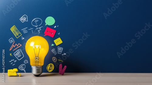 Illuminating ideas glowing light bulb on a wooden surface creative concept indoor close-up inspiration