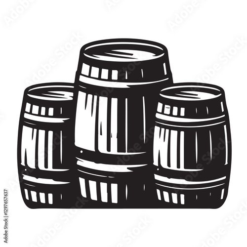 Three Wooden Barrels Storage Illustration Silhouette Art Objects