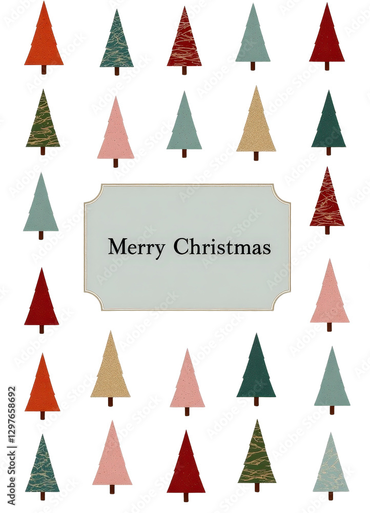 Merry Christmas Text with Colorful Trees and transparent background Merry Christmas Text with Colorful Trees and transparent background