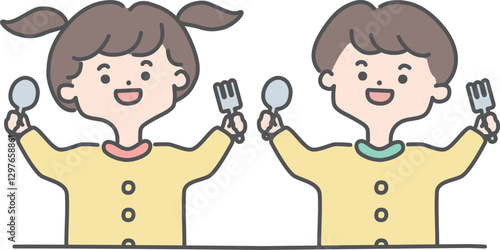 子供たちのランチを楽しみにしているイラスト