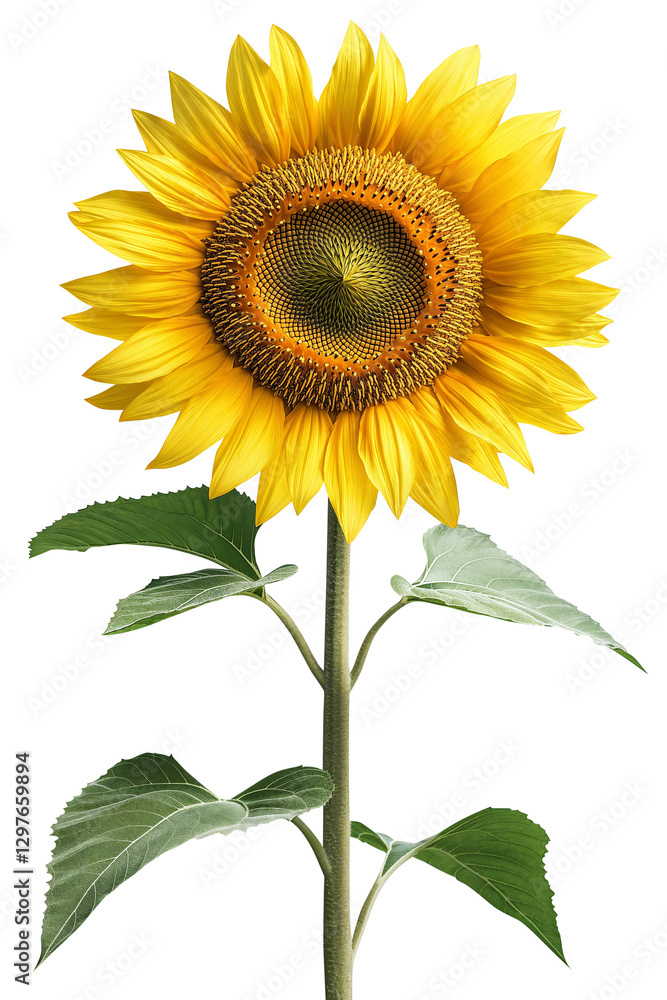 Obraz premium vibrant sunflower with bright yellow petals and detailed center stands tall against transparency background, showcasing its natural beauty and intricate patterns