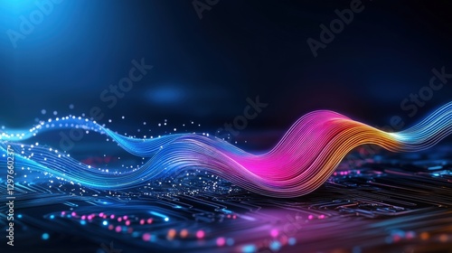 Flowing waves of color digital landscape abstract art vibrant environment close-up creative expression