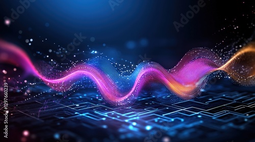 Digital wave formation abstract space art piece virtual environment dynamic view conceptual visualization