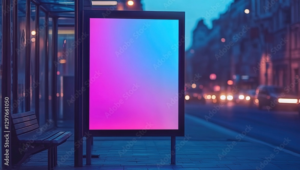 Fototapeta premium Blank Billboard at a Night Bus Stop in City