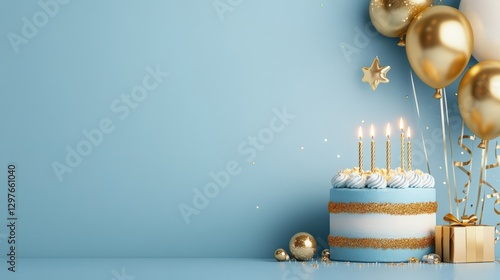 Luxurious blue and gold birthday invitation celebratory event elegant design festive atmosphere creative concept