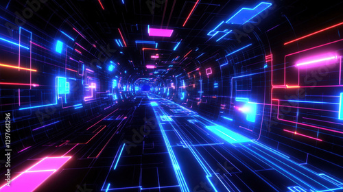 Red and blue neon tunnel lights