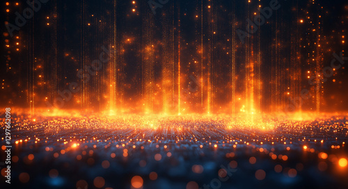 Futuristic digital matrix particles glowing in cyber space, creating a high tech and immersive background.
