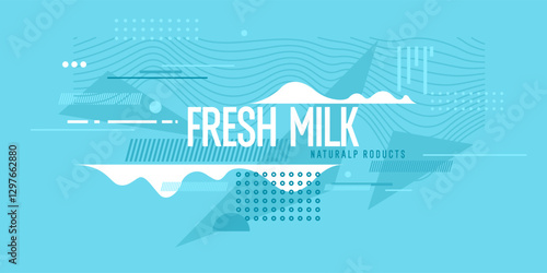 Modern poster fresh milk with splashes on a background. Vector illustration in flat minimalistic style. A poster for advertising dairy products.