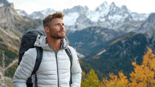 man looking at mountain peak filled with determination and awe