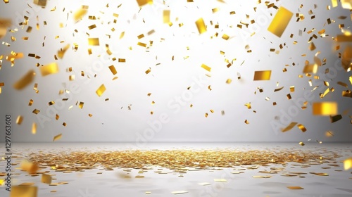 Golden confetti background in white room photo