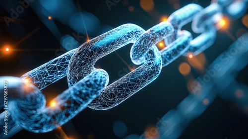 Connecting elements chain composition digital realm closeup imagery abstract environment detailed viewpoint