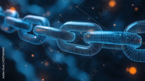 Interconnected chain closeup digital environment macro photography futuristic concept